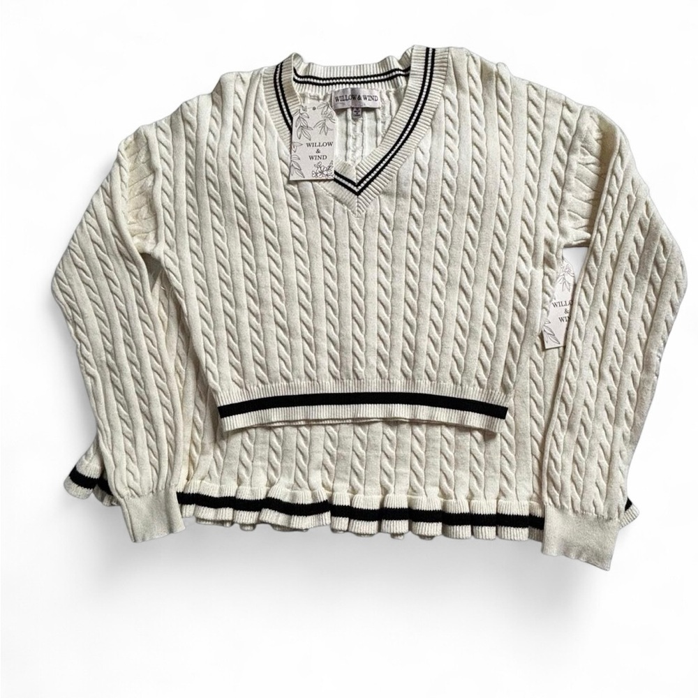 Willow & Wind Cable Knit Tennis Sweater Skirt Set Ivory Preppy NWT M